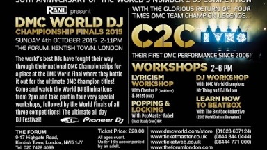 DMC World DJ Final 2015: Sun 4th October + C2C + All Day Workshops!